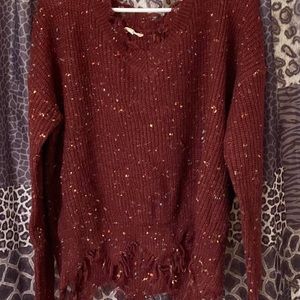 La Miel Distressed Cranberry Sweater Size M/L